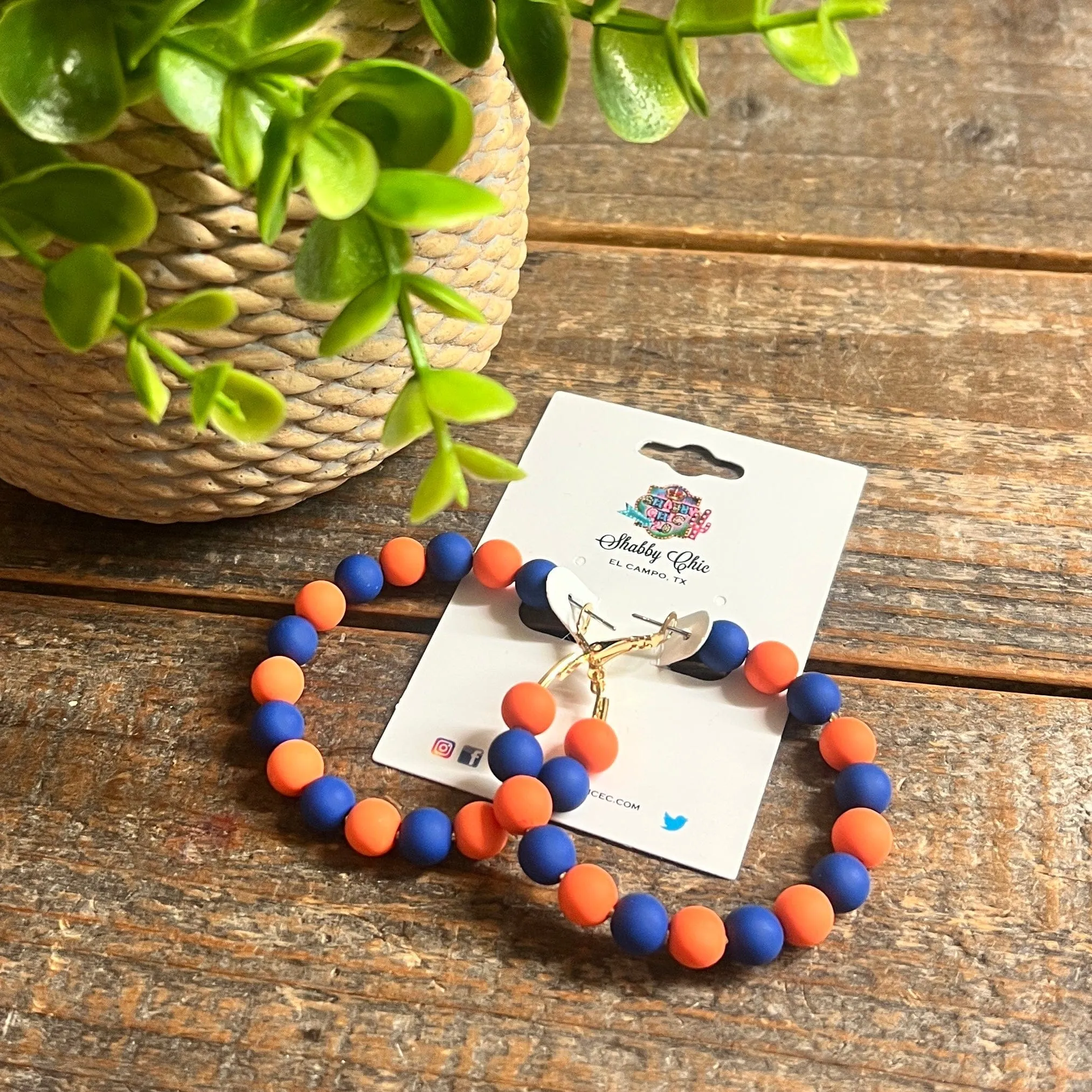 Navy and Orange Clay Bead Hoop Earrings