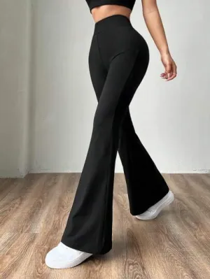 Navy Blue Knitted Women's Skinny Flare Pants | Stretch High Waist