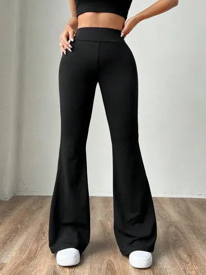 Navy Blue Knitted Women's Skinny Flare Pants | Stretch High Waist