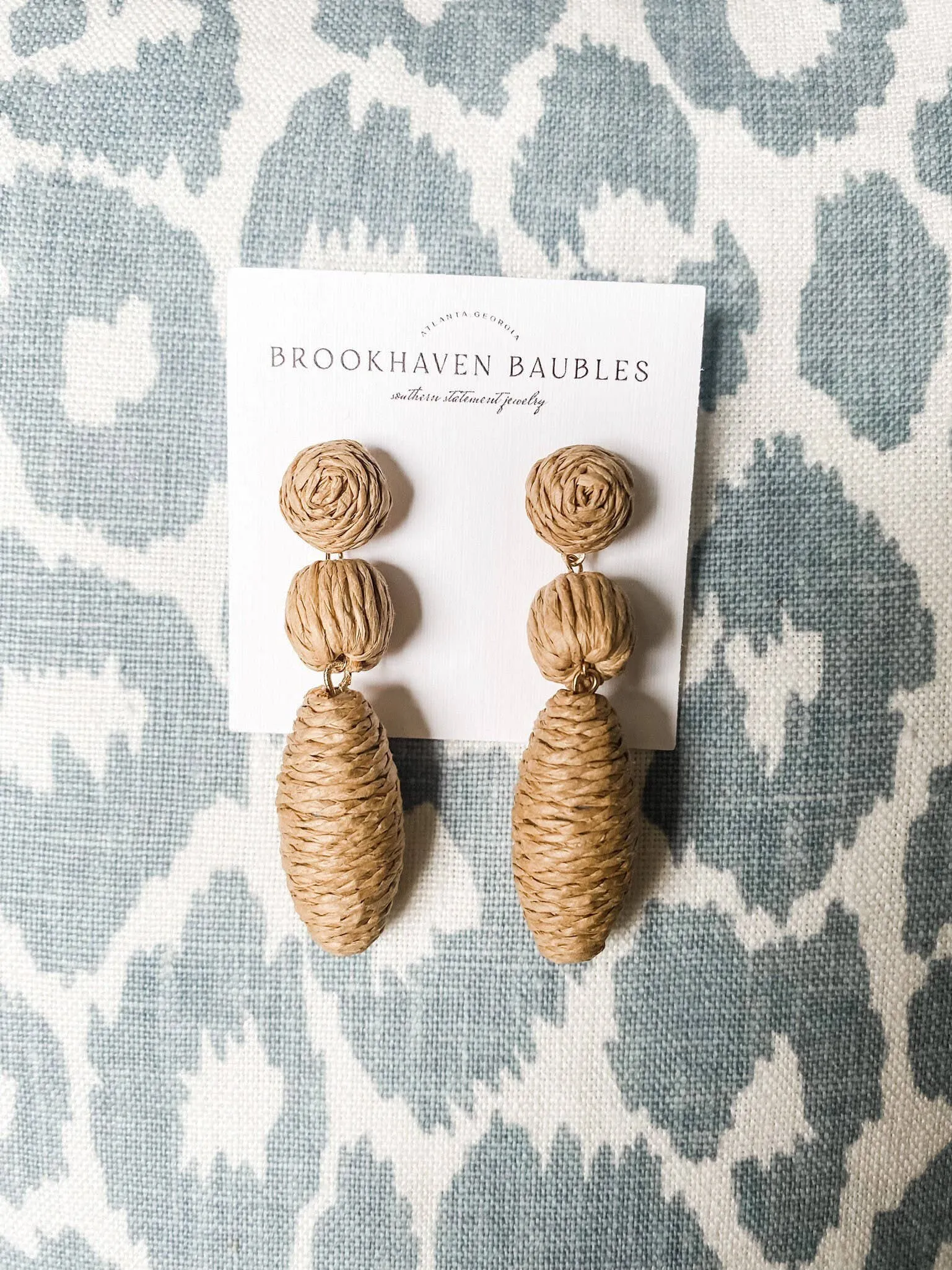 Neutral Raffia Drop Beaded Statement Earrings
