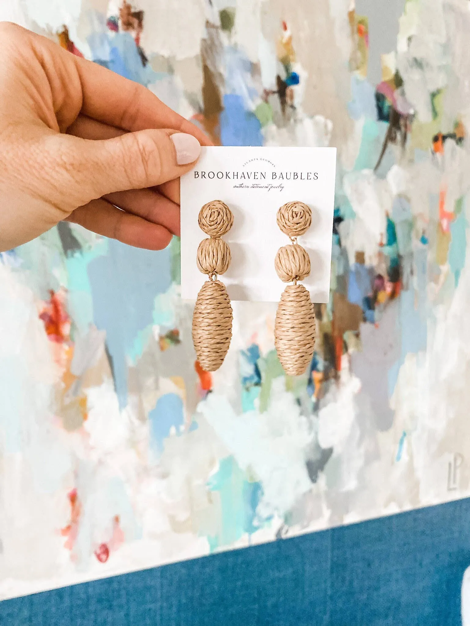 Neutral Raffia Drop Beaded Statement Earrings