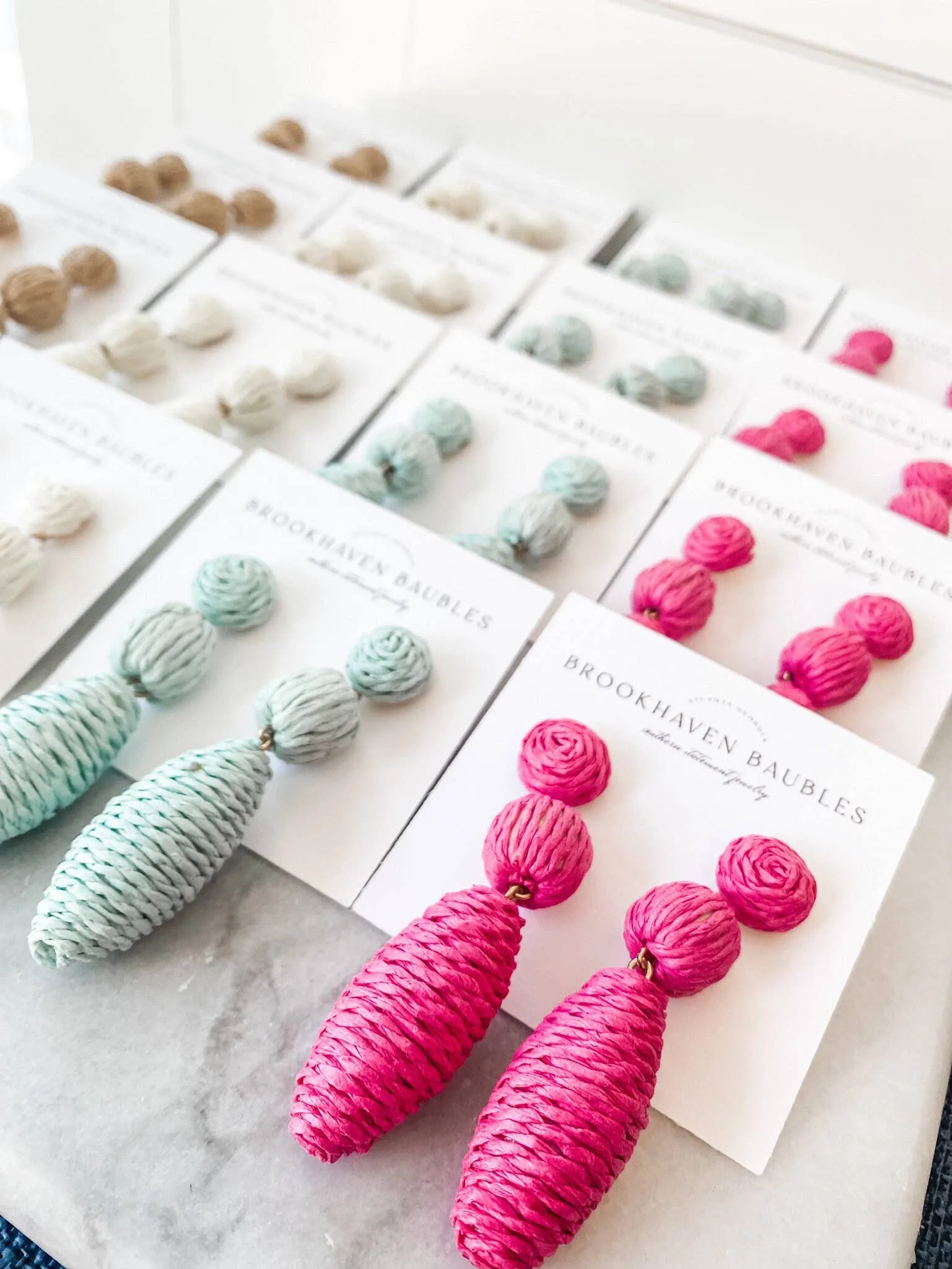 Neutral Raffia Drop Beaded Statement Earrings