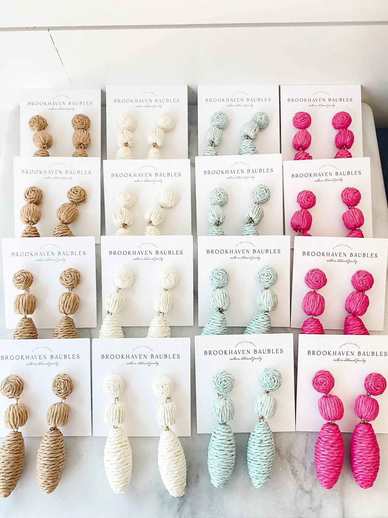 Neutral Raffia Drop Beaded Statement Earrings