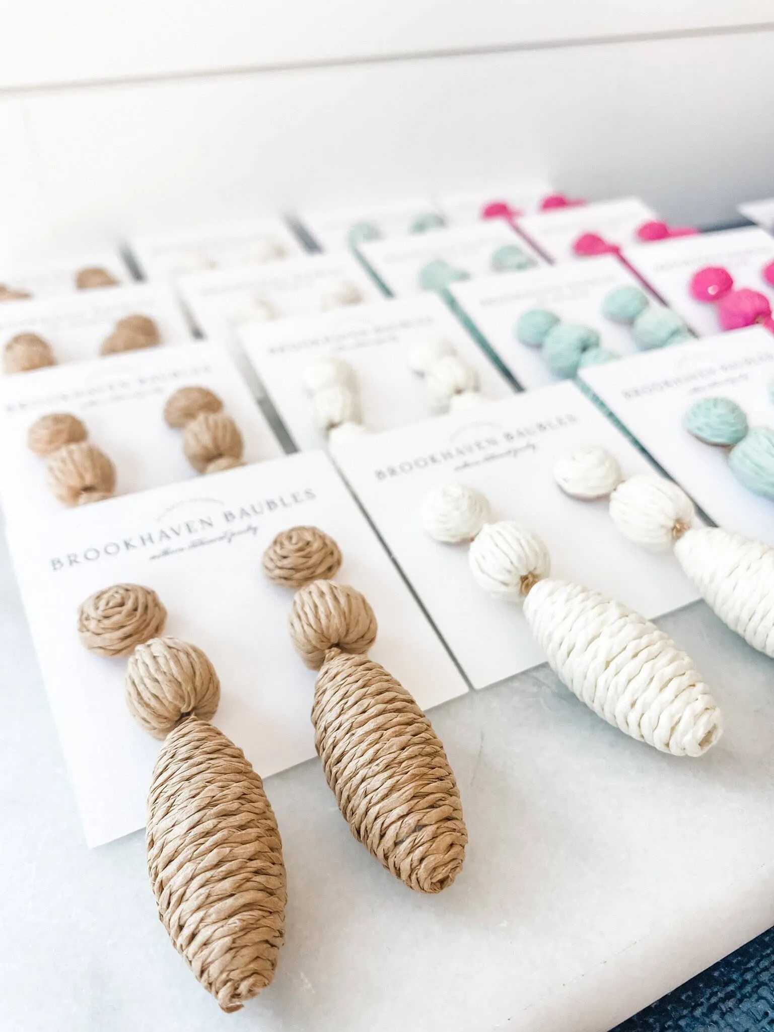 Neutral Raffia Drop Beaded Statement Earrings