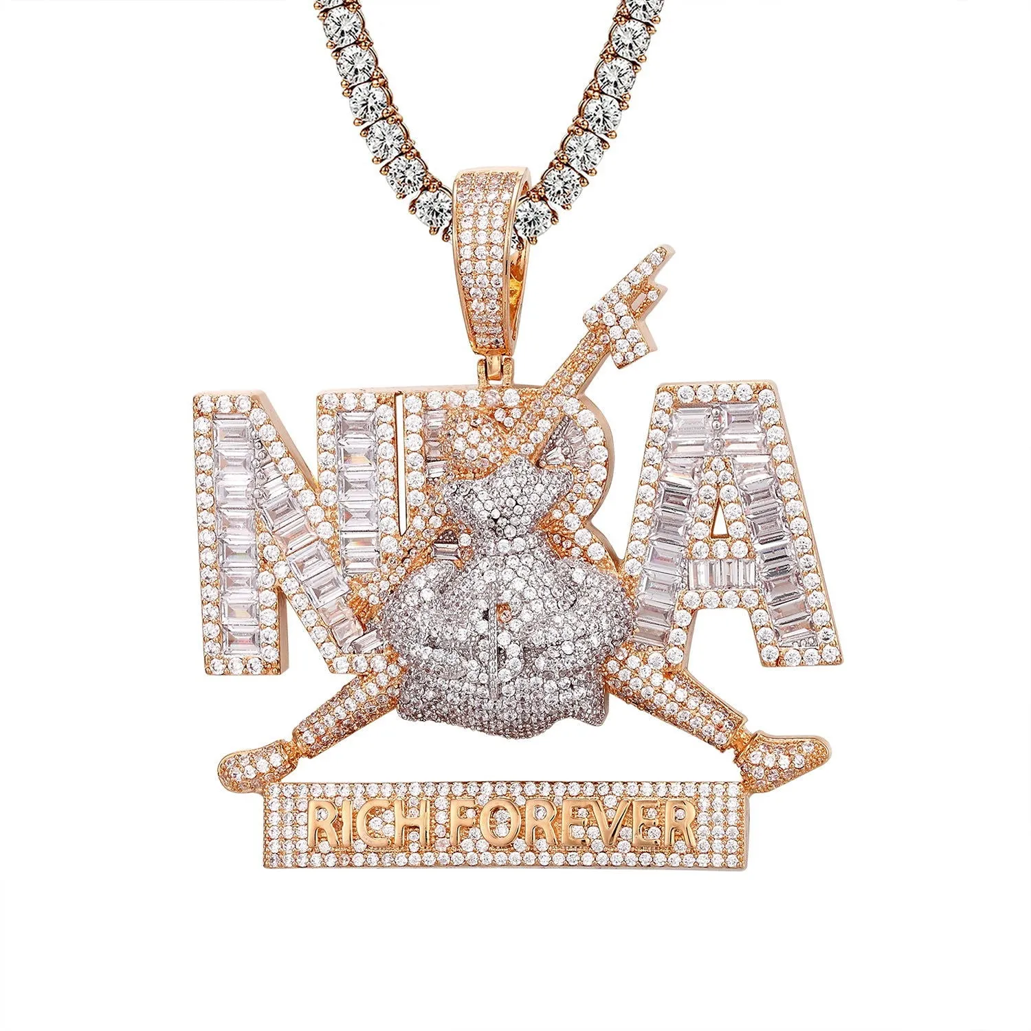 Never Go Broke Jumpman Sterling Silver 3D Baguette Pendant