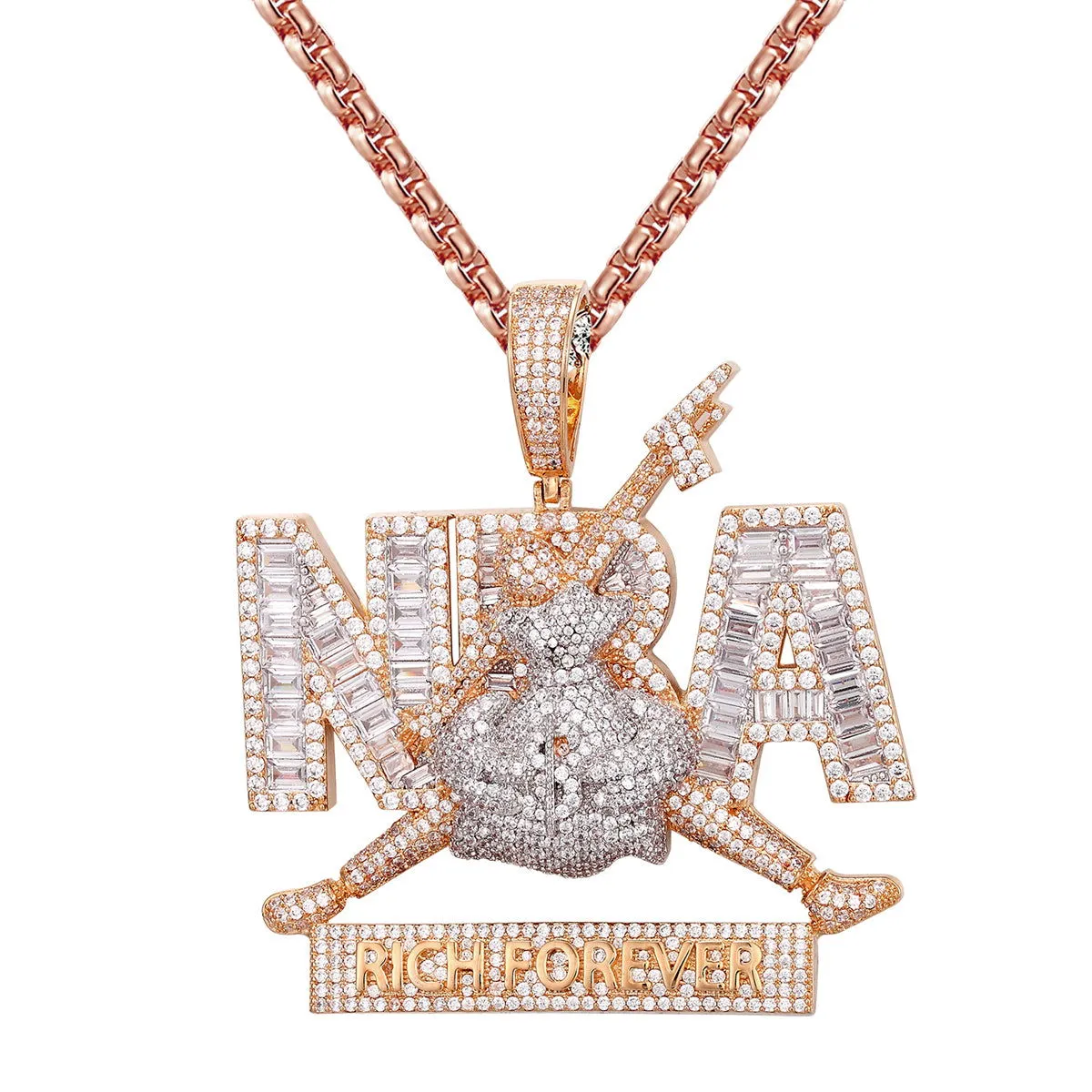 Never Go Broke Jumpman Sterling Silver 3D Baguette Pendant