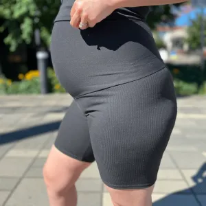 NEW GENES MATERNITY |SARAH BIKER SHORTS |  RIBBED BLACK