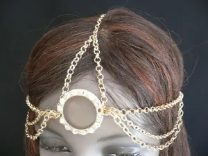 New Miami Beach Women Gold Big Ring Metal Head Chain Jewelry Hair