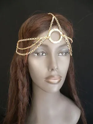 New Miami Beach Women Gold Big Ring Metal Head Chain Jewelry Hair