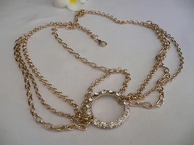 New Miami Beach Women Gold Big Ring Metal Head Chain Jewelry Hair