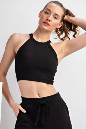 NYLON RIB CROPPED HALTER TANK