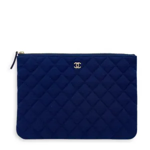 O Case Clutch Blue in Jersey, Gold hardware
