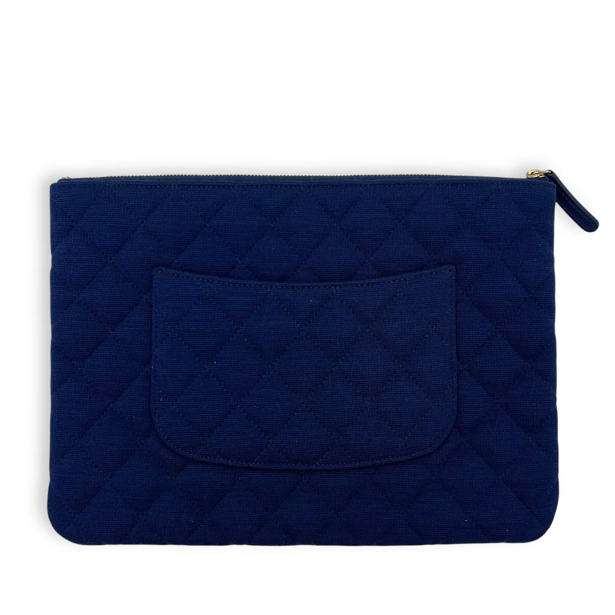 O Case Clutch Blue in Jersey, Gold hardware