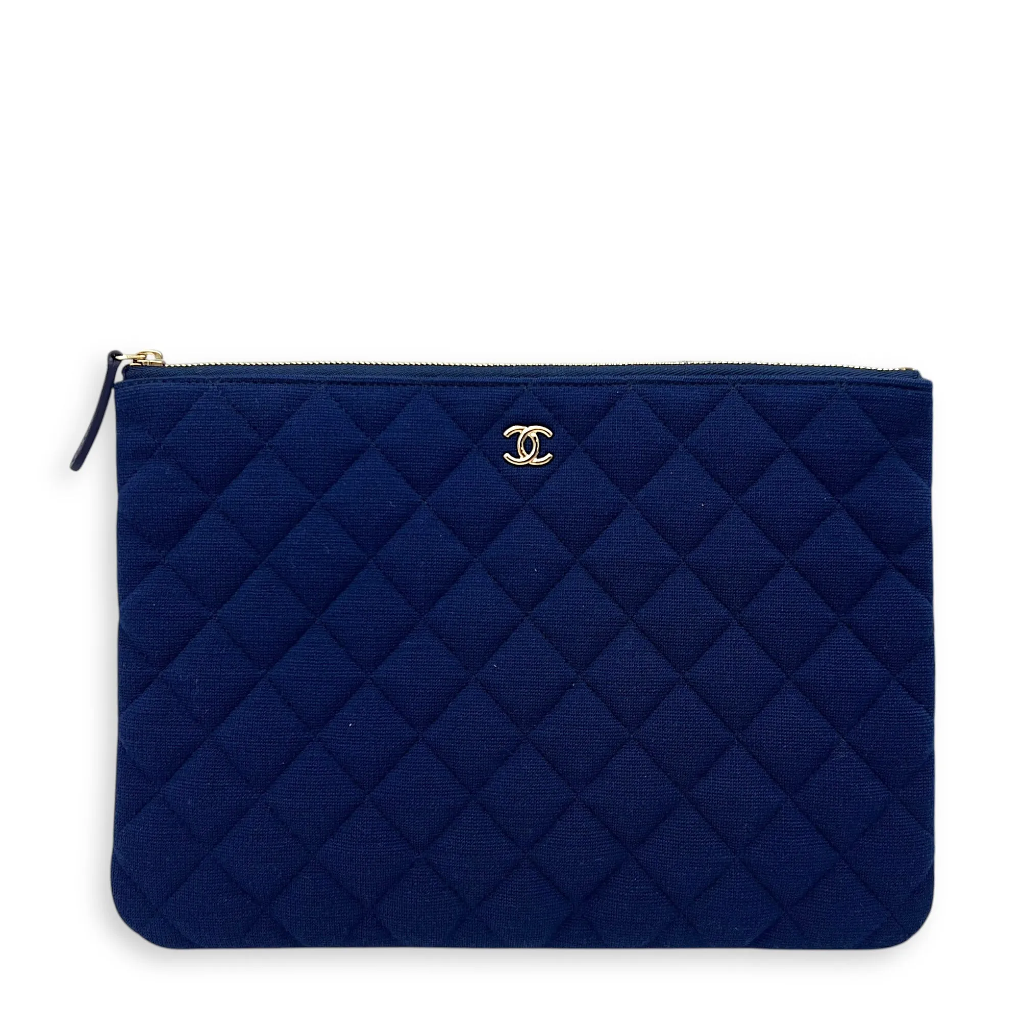 O Case Clutch Blue in Jersey, Gold hardware