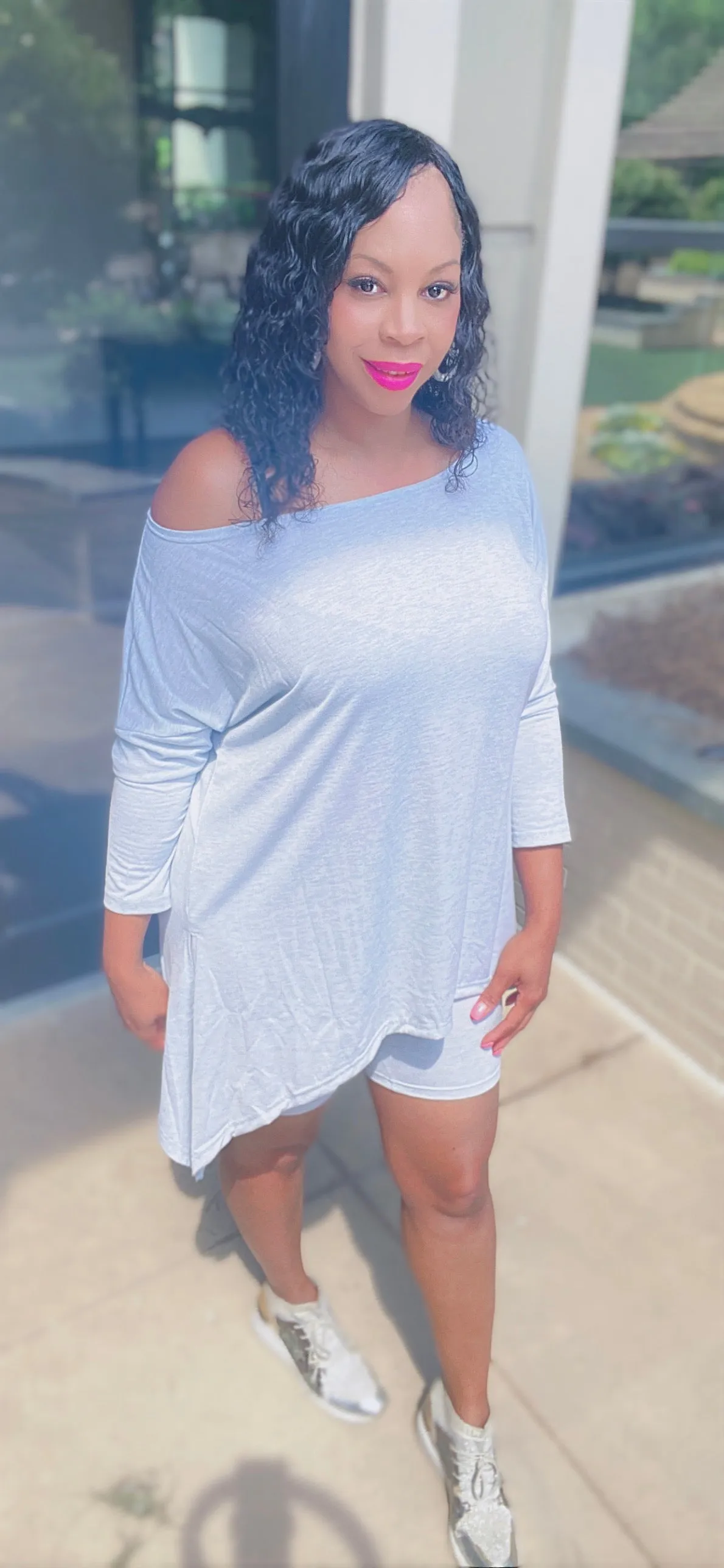 Off Shoulder Oversized Shirt Biker Short Set!