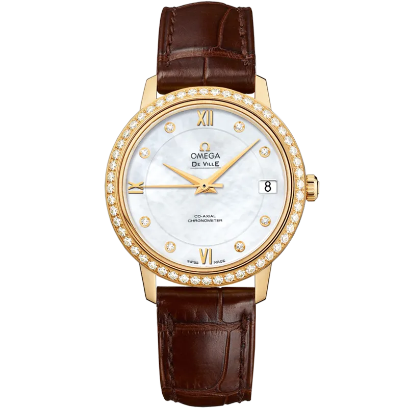 Omega De Ville Prestige 32.7 mm, yellow gold on leather strap