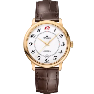 Omega De Ville Prestige 39.5 mm, yellow gold on leather strap