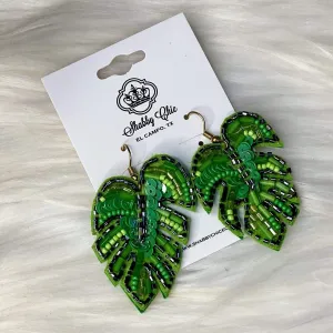 Palm Leaf Beaded Earrings