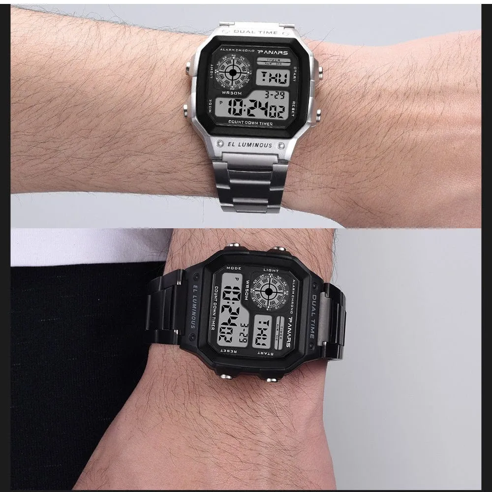 Panars sport wristwatches for Men Stainless Steel Electronic Wristwatch