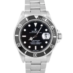 PAPERS Rolex Submariner Date 40mm Black Stainless Steel Oyster 16610 Watch BOX