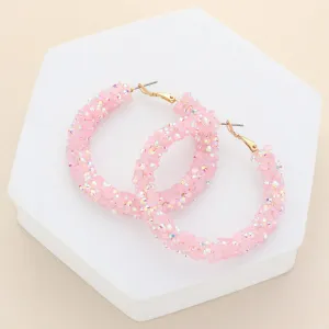 Pastel Pink Beaded Hoop Earrings | 2.25" | Fun Fashion Jewelry | 615647