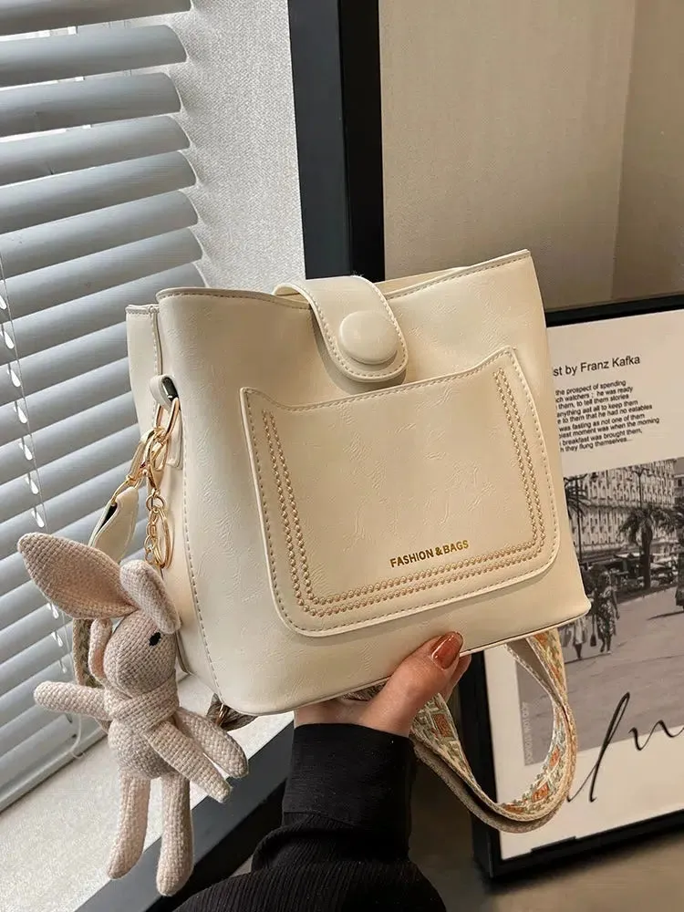 Patterned Strap Crossbody Bucket Bag