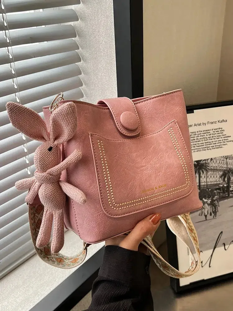 Patterned Strap Crossbody Bucket Bag