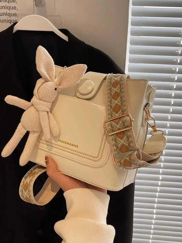 Patterned Strap Crossbody Bucket Bag