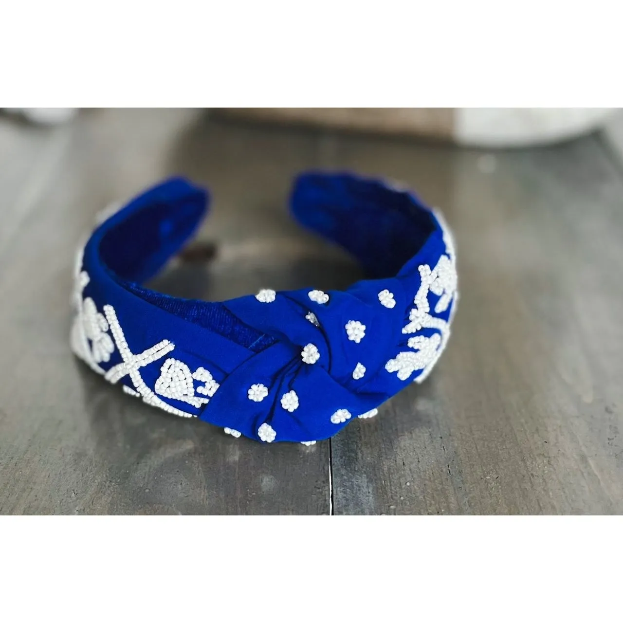 Paw Print Seed Beaded Team Spirit Top Knot Headband.