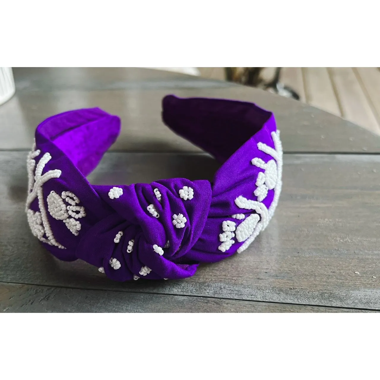Paw Print Seed Beaded Team Spirit Top Knot Headband.