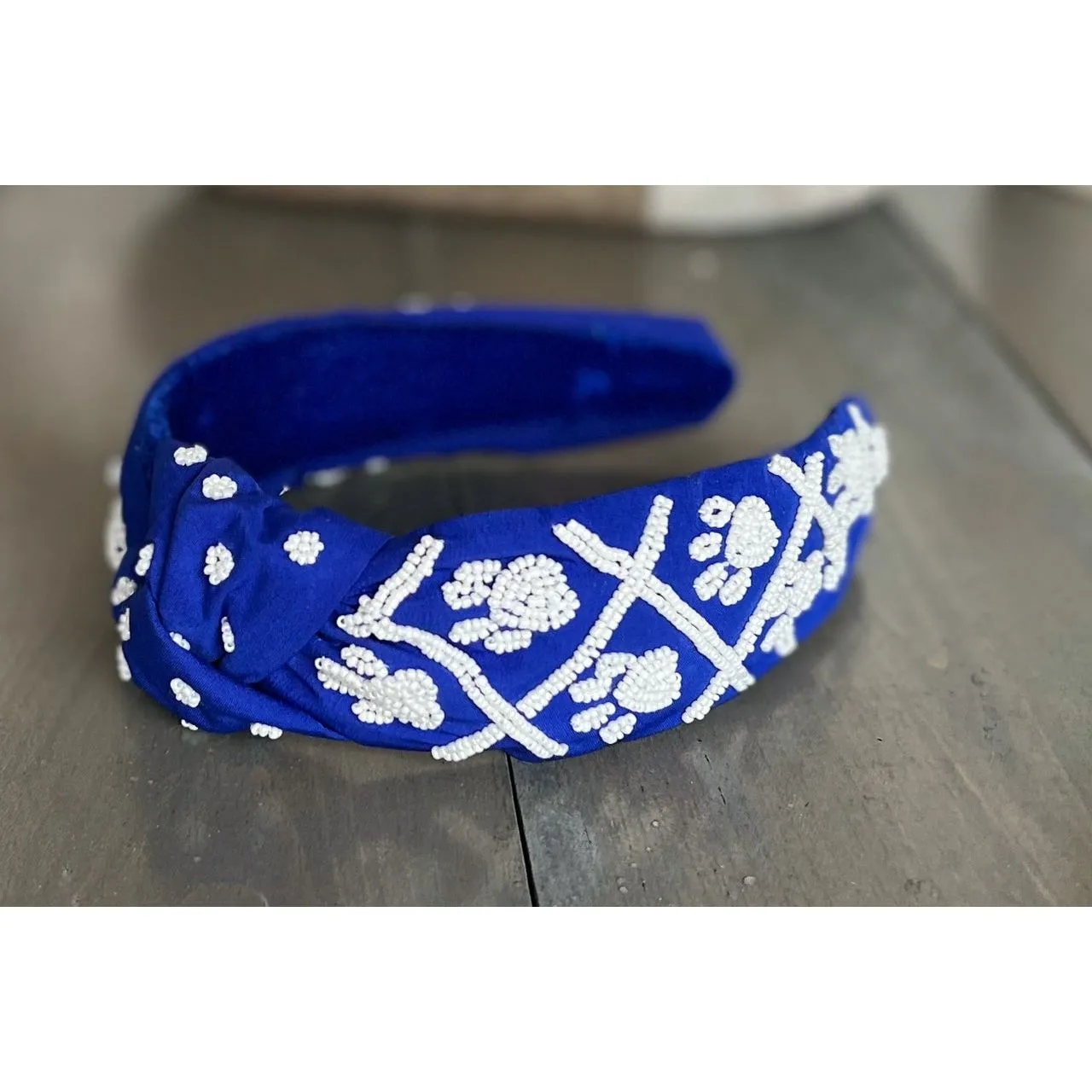 Paw Print Seed Beaded Team Spirit Top Knot Headband.