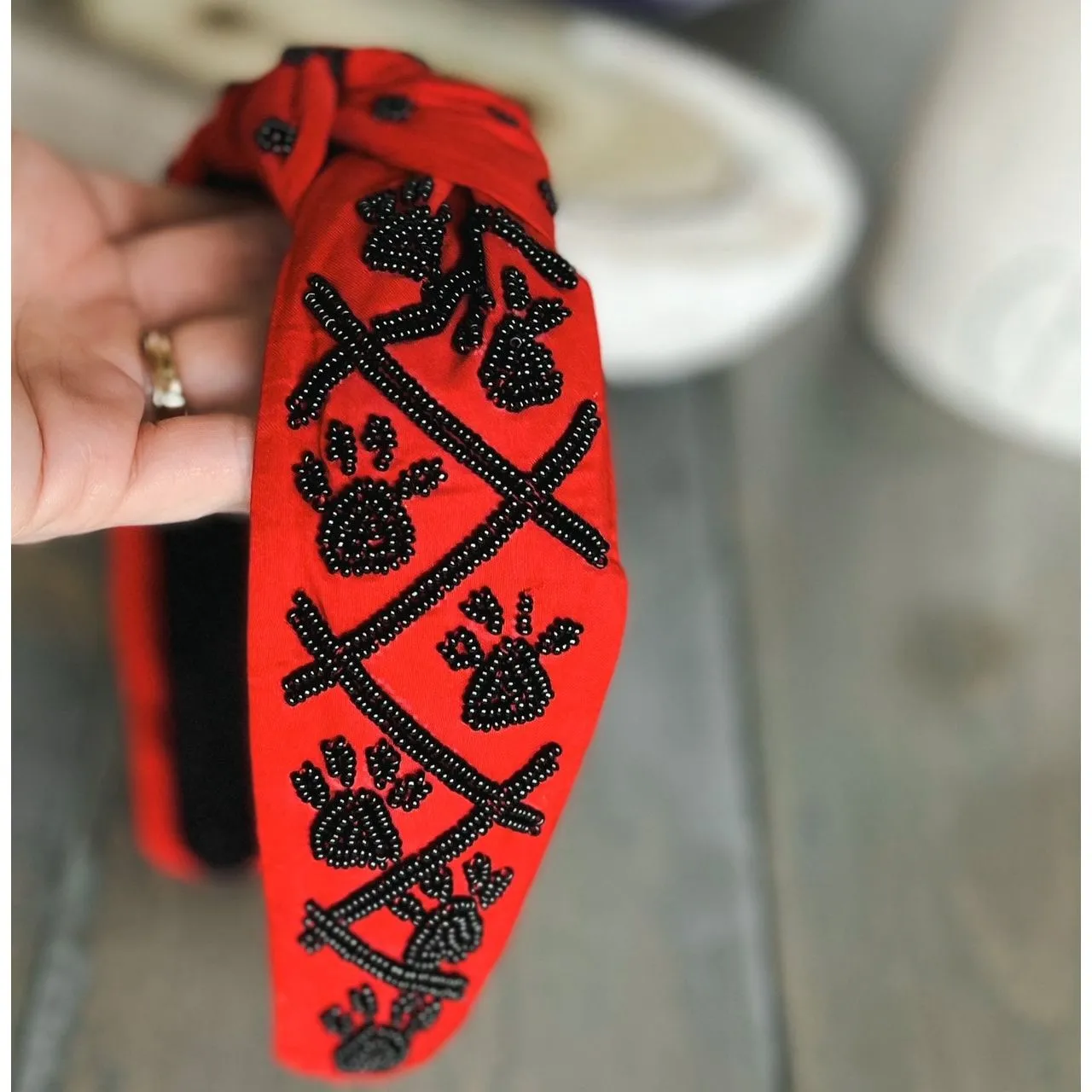 Paw Print Seed Beaded Team Spirit Top Knot Headband.