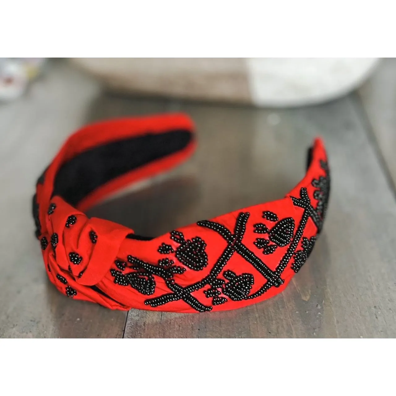 Paw Print Seed Beaded Team Spirit Top Knot Headband.