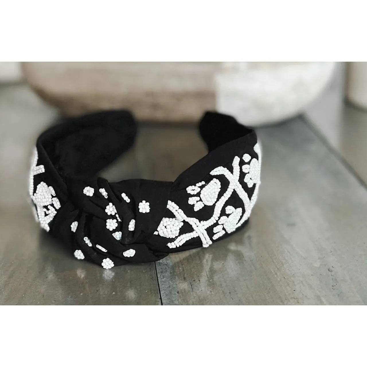 Paw Print Seed Beaded Team Spirit Top Knot Headband.