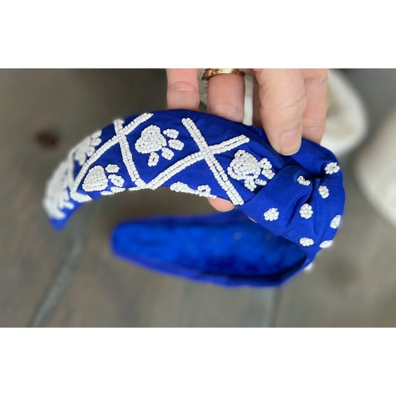 Paw Print Seed Beaded Team Spirit Top Knot Headband.