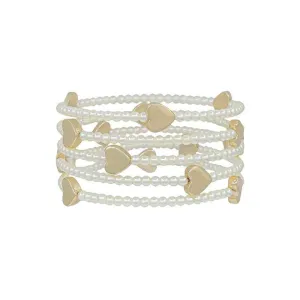 Pearl Gold Hearts Beaded Bracelet Set