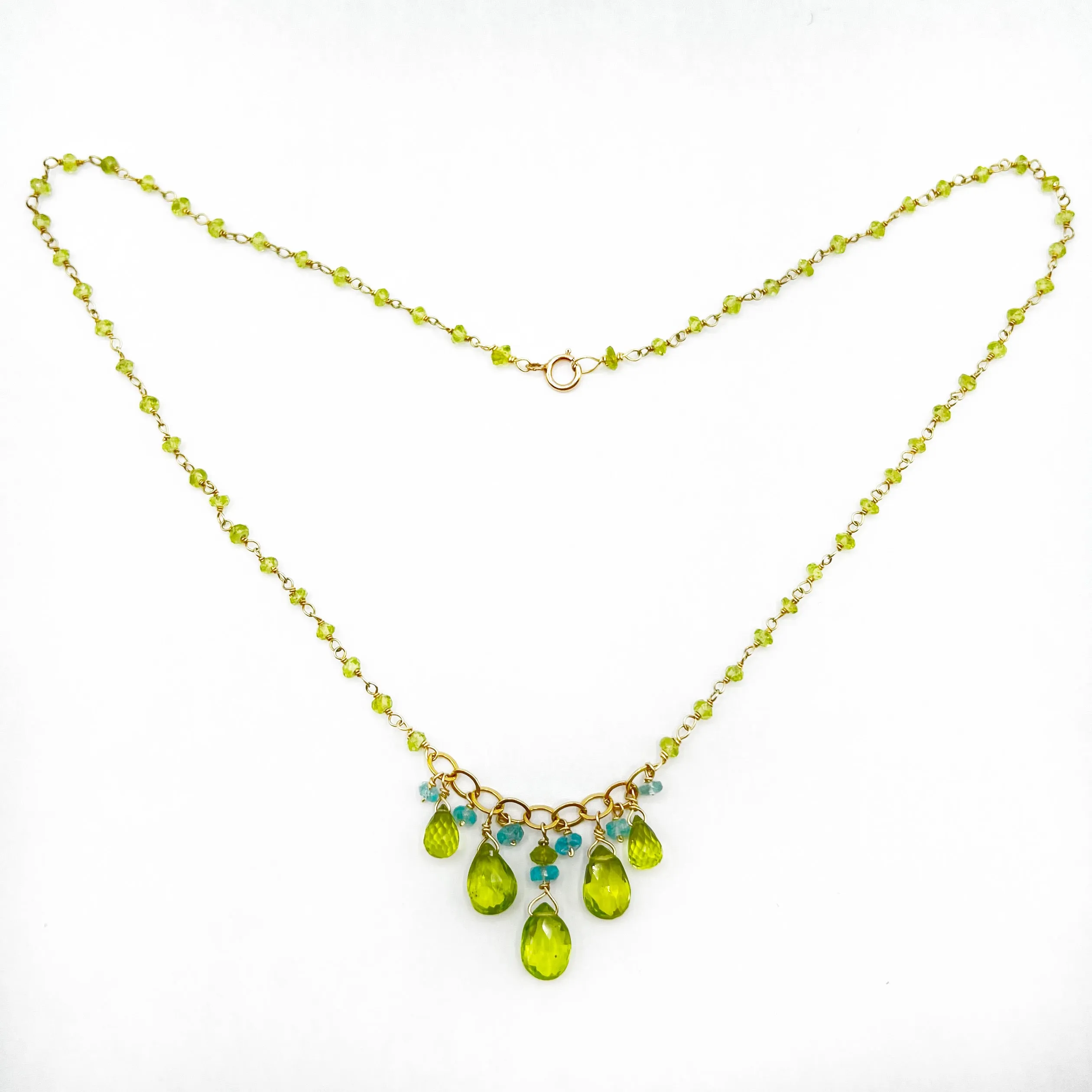 Peridot Briolettes and Apatite Beads Necklace