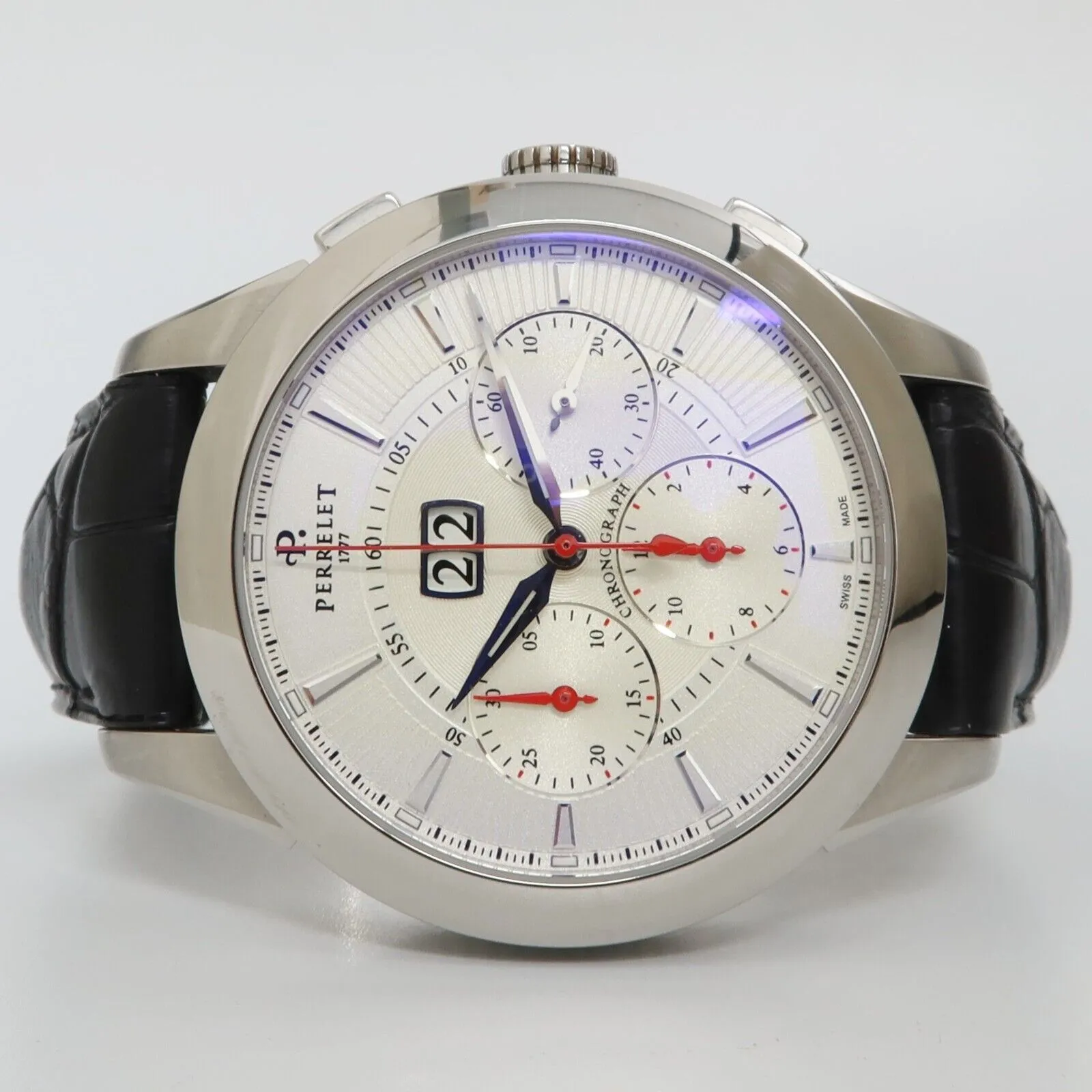 Perrelet Big Date Chronograph Silver Dial Stainless Steel Automatic A1008