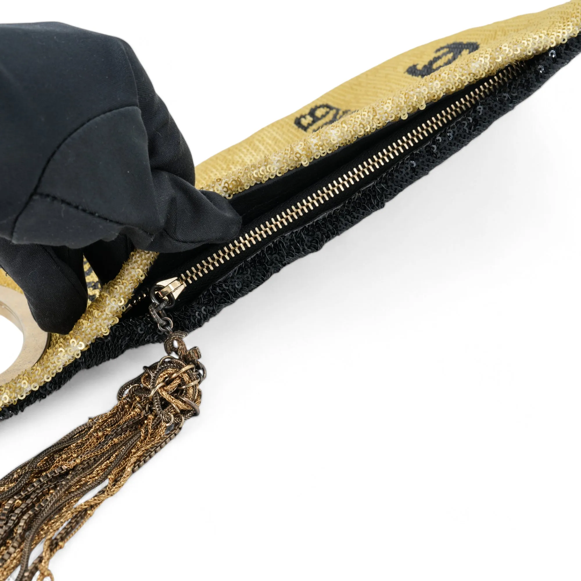 Please Dare to Disturb Black and Gold Sequin Minaudiere Clutch