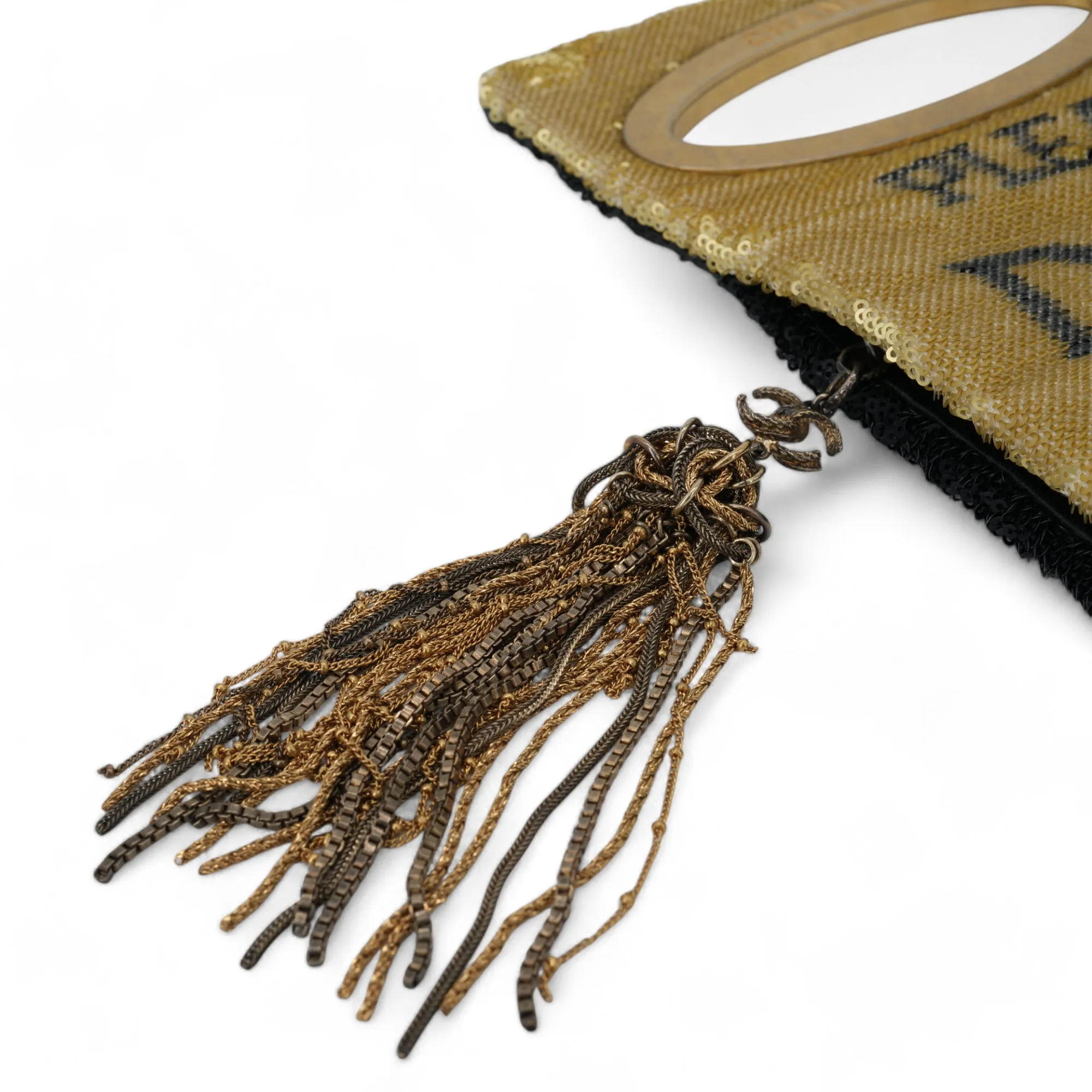 Please Dare to Disturb Black and Gold Sequin Minaudiere Clutch