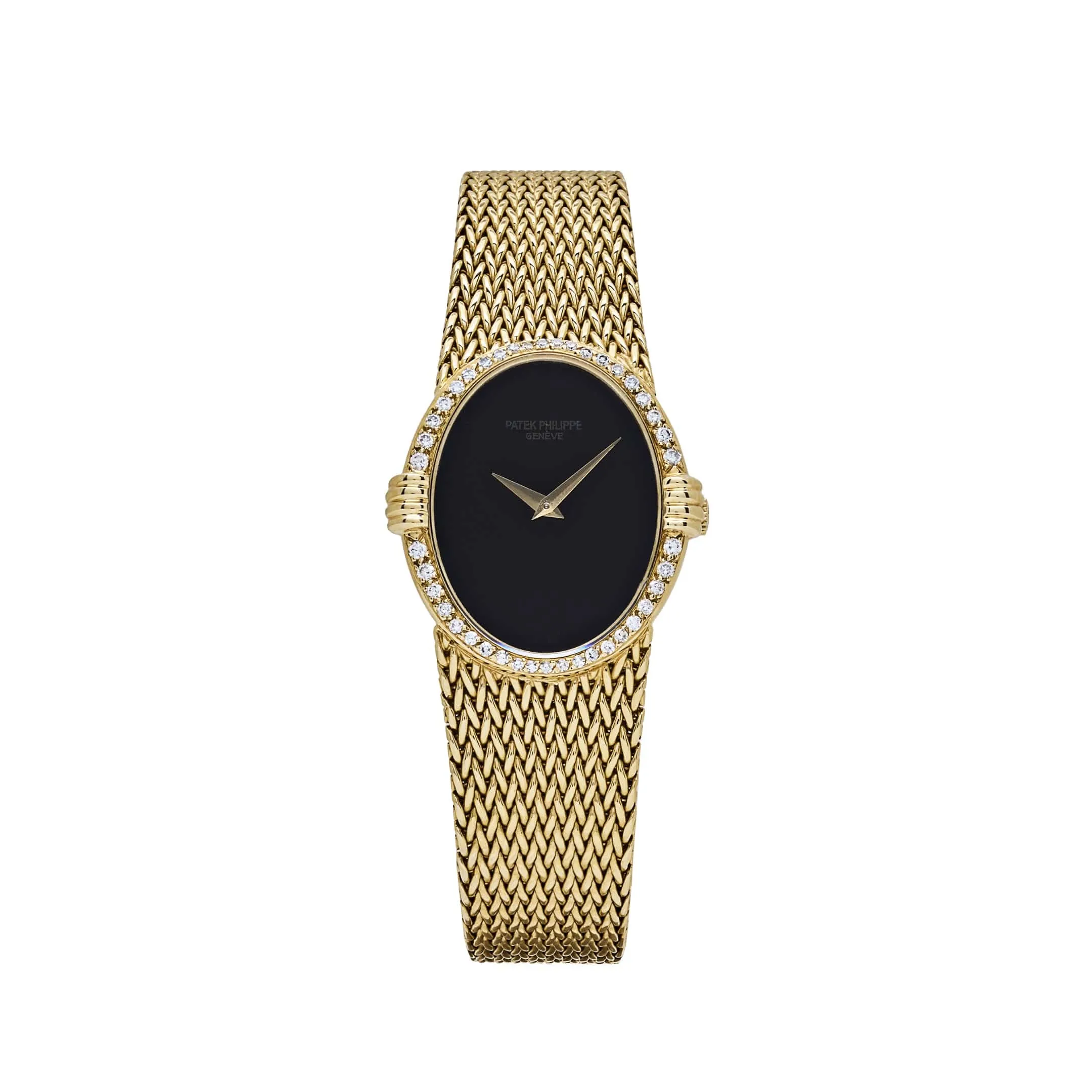 PP Luxury Watches Ellipse Vintage Yellow Gold Black Onyx Dial Diamond Bezel
