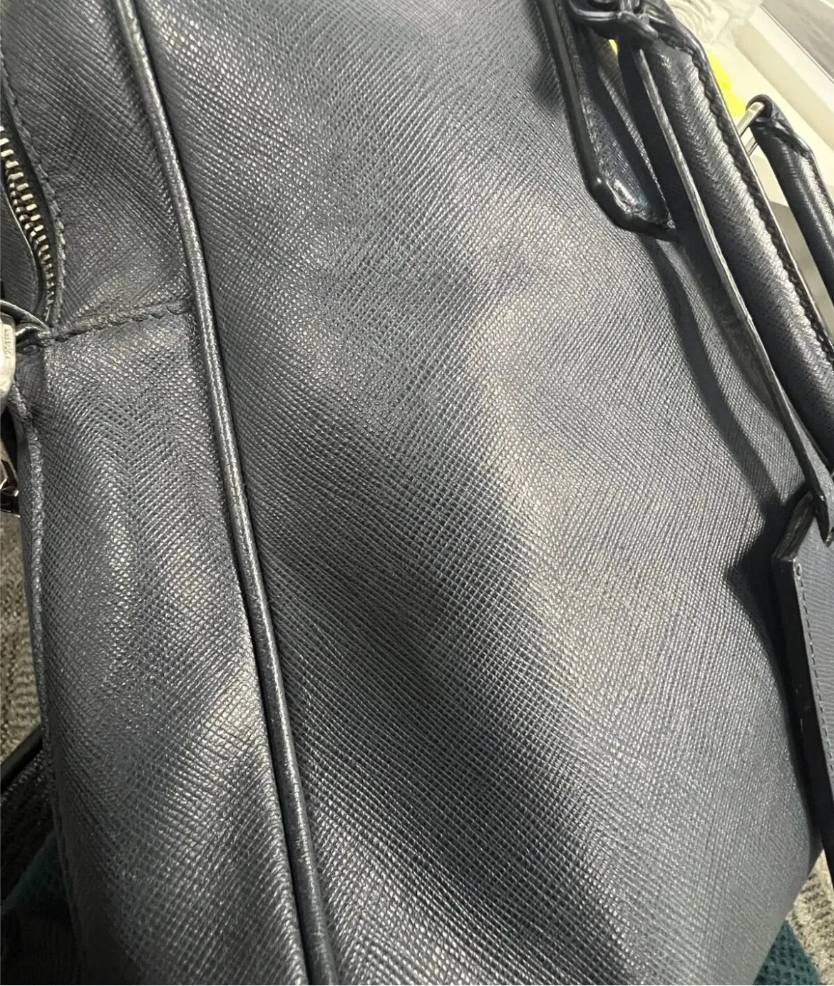 PRADA - Navy Saffiano Leather Bauletto Top Handle / Briefcase w/ Shoulder Strap