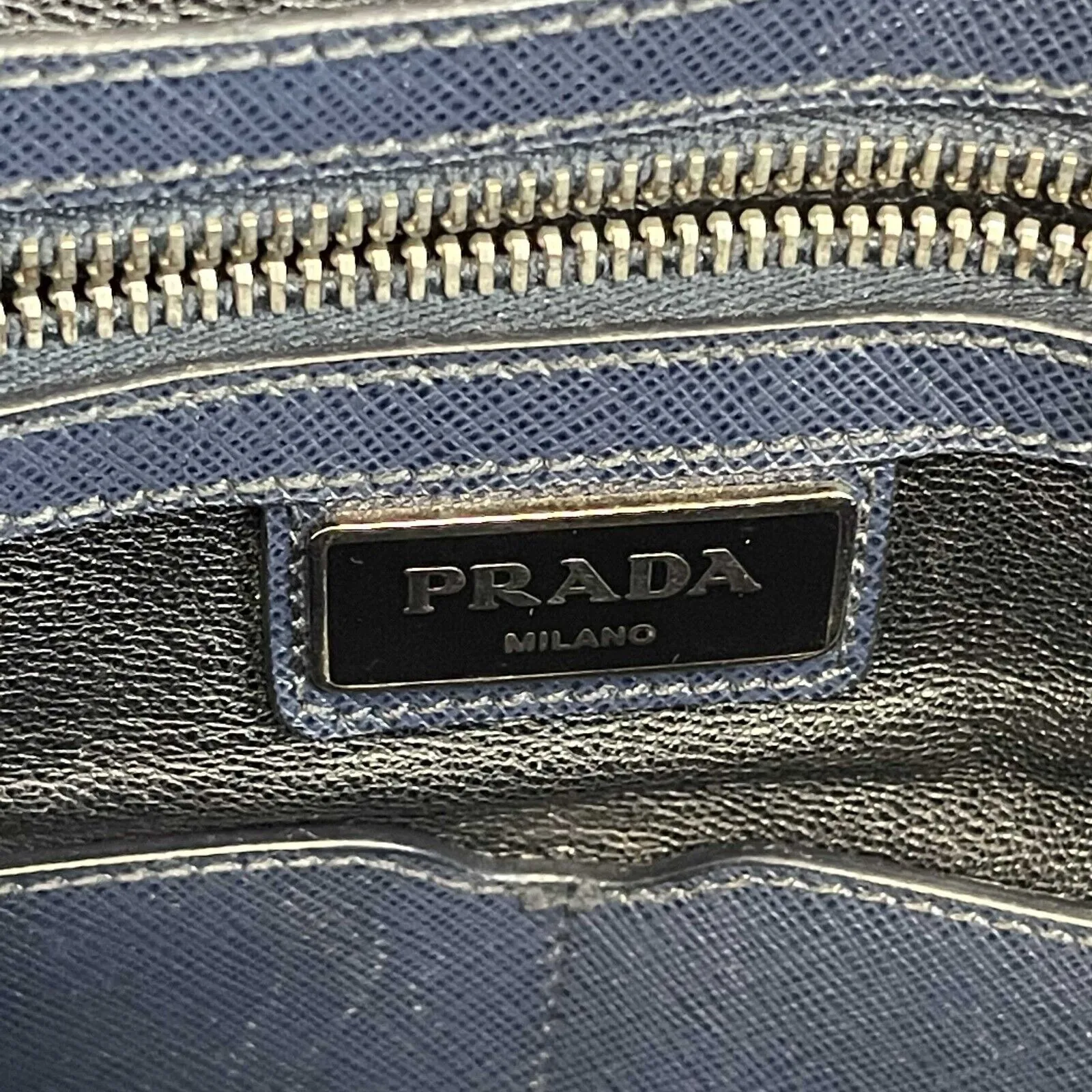 PRADA - Navy Saffiano Leather Bauletto Top Handle / Briefcase w/ Shoulder Strap