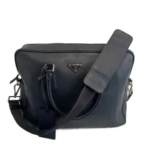 PRADA - Navy Saffiano Leather Bauletto Top Handle / Briefcase w/ Shoulder Strap