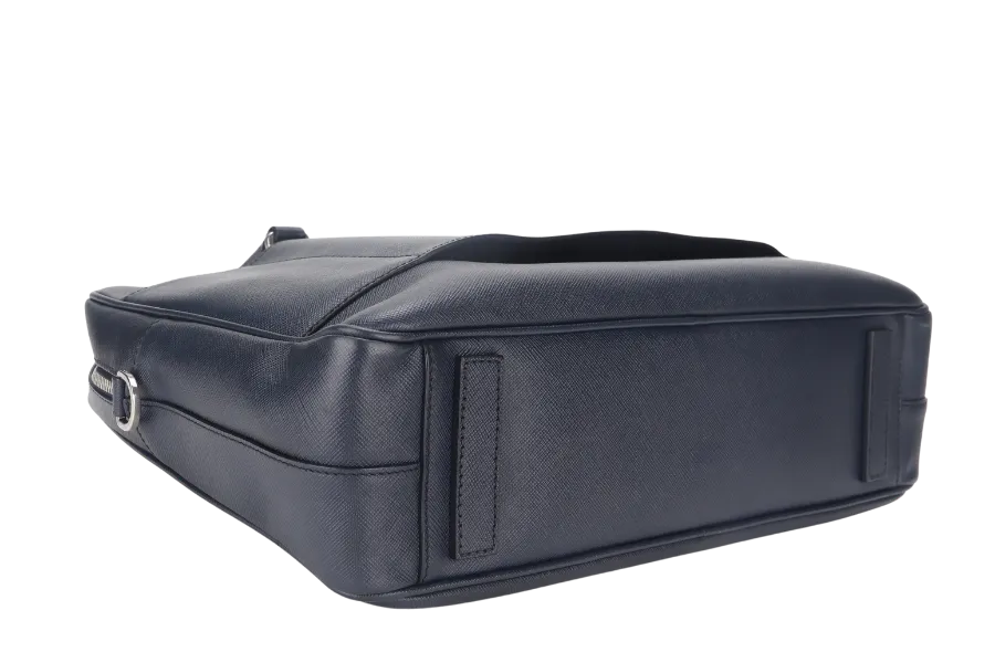 PRADA TRAVEL BRIEFCASE LARGE BALTICO SAFFIANO LEATHER (VA0891) SILVER HARDWARE WITH DUST COVER AND CARD