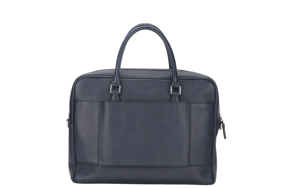 PRADA TRAVEL BRIEFCASE LARGE BALTICO SAFFIANO LEATHER (VA0891) SILVER HARDWARE WITH DUST COVER AND CARD