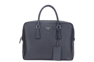 PRADA TRAVEL BRIEFCASE LARGE BALTICO SAFFIANO LEATHER (VA0891) SILVER HARDWARE WITH DUST COVER AND CARD