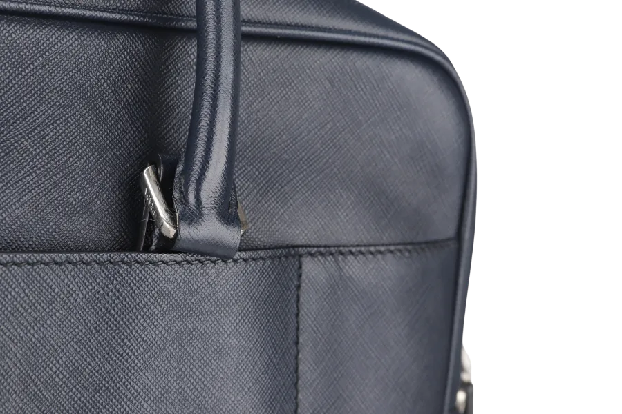 PRADA TRAVEL BRIEFCASE LARGE BALTICO SAFFIANO LEATHER (VA0891) SILVER HARDWARE WITH DUST COVER AND CARD
