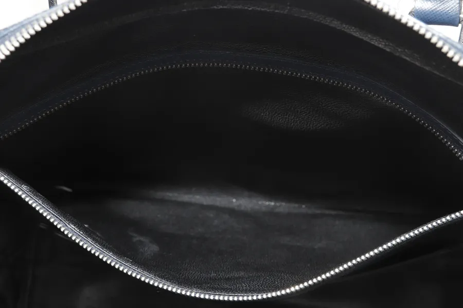 PRADA TRAVEL BRIEFCASE LARGE BALTICO SAFFIANO LEATHER (VA0891) SILVER HARDWARE WITH DUST COVER AND CARD