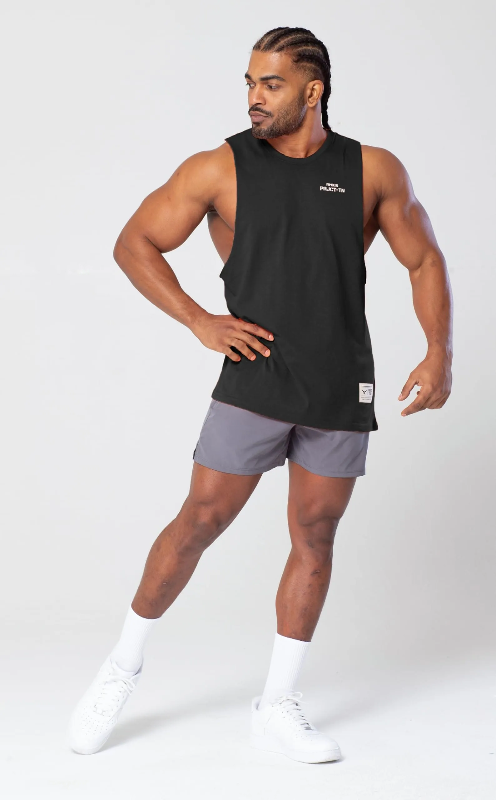 Project Titan Men's Icon Workout Drop Arm Tank Top Cut Off Sleeveless Gym Shirt